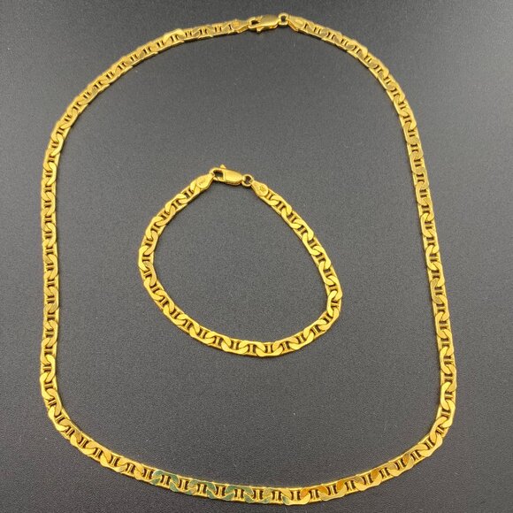 HCT Sterling Silver Gold Vermeil Mariner Anchor Chain Necklace 18" + 7" Bracelet - Picture 1 of 8